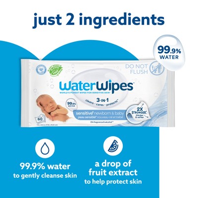 WaterWipes Sensitive+ Newborn & Baby Wipes, 3-In-1 Cleans, Cares, Protects, 99.9% Water, Unscented & Hypoallergenic - 1080ct (LOCAL PICKUP ONLY)