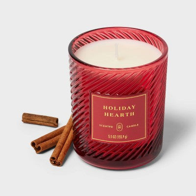 Swirled Glass Holiday Hearth Jar Candle Red 5.5oz - Threshold