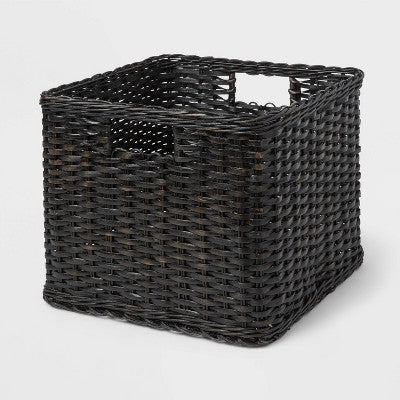 Large Woven Rattan Folio Bin Black Washed - Brightroom: Rectangle Decorative Basket, 11" H x 14.25" W x 13" D