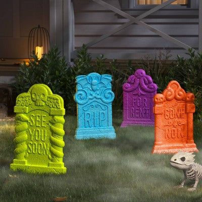4pk Fright Lights Tombstones Outdoor Decorative Sculpture- Hyde and EEK! Boutique: Halloween