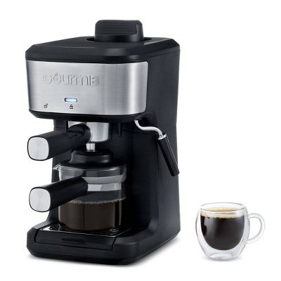Gourmia 4 Shot Steam Espresso Maker with Frothing Wand Black/Stainless Steel Finish