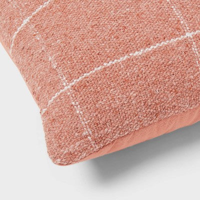 Windowpane Woven Decorative Pillow Oblong Light Terracotta Pink - Threshold: Rectangle Accent Cushion for Sofa, Polyester-Rayon Blend
