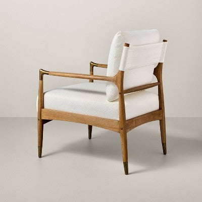 Boucle Upholstered Accent Arm Chair with Brass Details (FA) - Natural/Aged Oak - Hearth & Hand with Magnolia (LOCAL PICKUP ONLY)