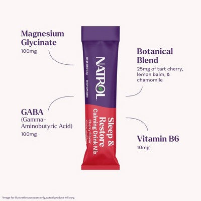 Natrol Sleep & Restore Calming Drink Mix for Restorative Sleep with Magnesium, GABA - Cherry - 10ct: With Chamomile