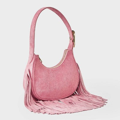 Western Faux Suede Fringe Shoulder Bag Purse - Universal Thread Pink