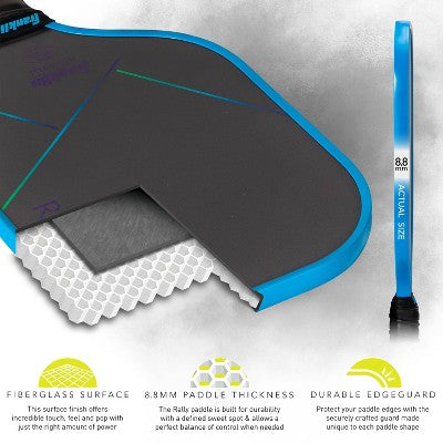Franklin Sports 15.7'' Rally Traditional Pickleball Paddle - Blue/Green: Polypropylene Core
