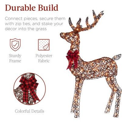 Best Choice Products 3-Piece Lighted Christmas Deer Set Outdoor Yard Decoration w/ 360 LED Lights, Stakes - Rattan (LOCAL PICKUP ONLY)