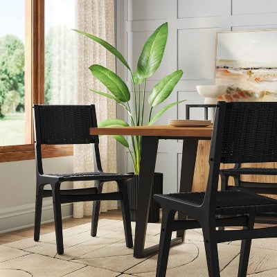 Ceylon Woven Dining Chair Black (FA) - Threshold: Rubberwood Frame, Metal Hardware, No Assembly Required (LOCAL PICKUP ONLY)