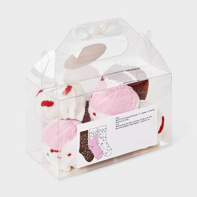 Kid's Donut Hole Christmas 3pk Crew Socks - Brown/Pink/Ivory 2-5