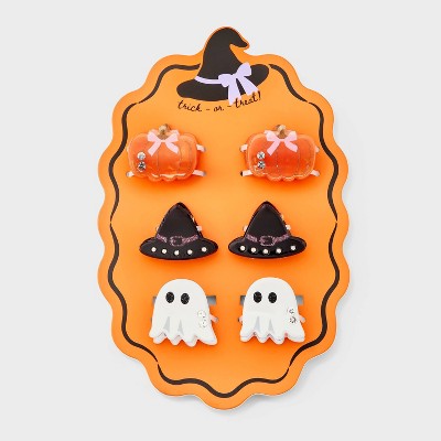 Halloween Pumpkin Bow Witch Hat & Ghost Embellishment Claw Hair Clip Set 6pc - Orange/Black/White