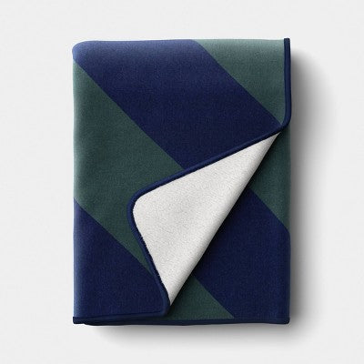 Stripe Printed Chenille Throw Faux Shearling Navy/Green - Room Essentials