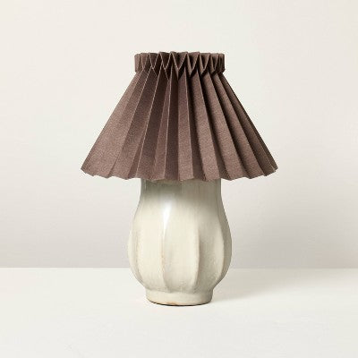 Ceramic with Brown Knife Pleat Shade Accent Table Lamp Sour Cream - Hearth & Hand with Magnolia