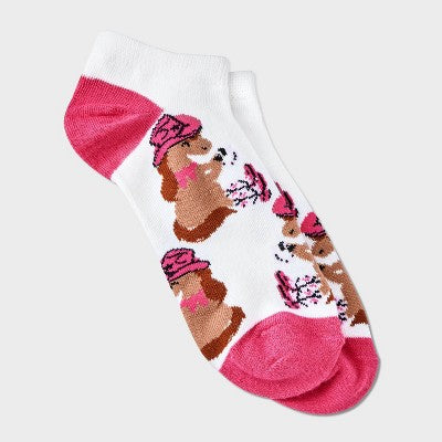 Women's Cowgirl Cut Socks - White/Pink 4-10: Animal Icon Pattern