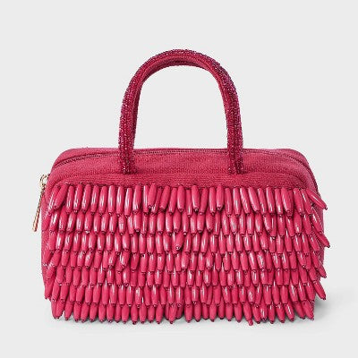 Hand Beaded Fringe Satchel Mini Bag - A New Day Pink