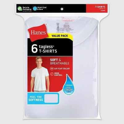 Hanes Men's Crewneck T-Shirt with Fresh IQ 6pk - White S