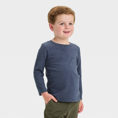 Toddler Boys' Long Sleeve Solid T-Shirt - Cat & Jack Navy Blue 2T