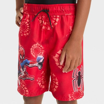 Boys' Solid Spider-Man Swim Shorts - Red S