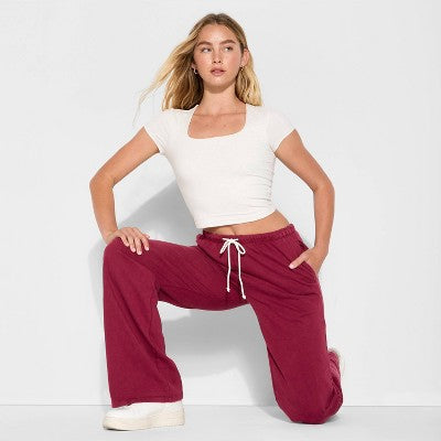 Women's Mid-Rise Knit Sweatpants - Wild Fable Burgundy XL