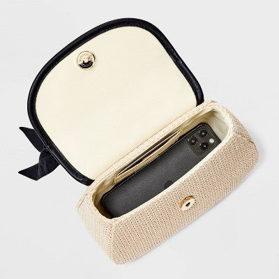 Straw Bamboo Top Handle Handbag - A New Day Natural/Black
