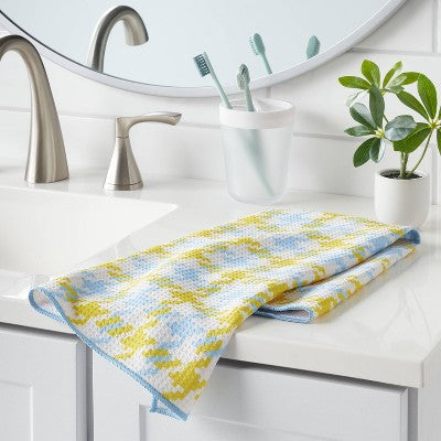 Waffle Houndstooth Hand Towel Green/Blue - Room Essentials