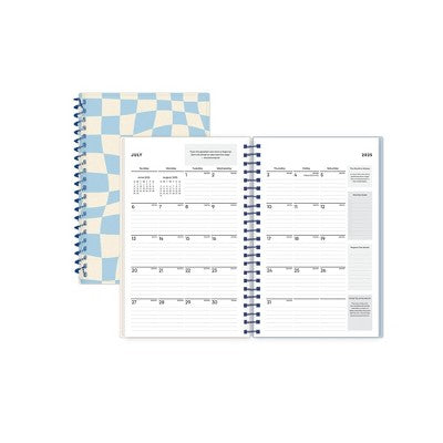 Blue Sky Weekly/Monthly Spiral Planner 5"x8" Printed Dylan Blue Check Swirl