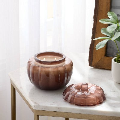 2 Wick Medium Glass Fall Pumpkin Warm Cider and Cinnamon Jar Candle - Threshold: Fall