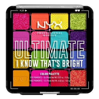 NYX Professional Makeup Ultimate Eyeshadow Palette - I Know That's Bright - 0.32 oz: Pressed Powder, Medium Tones, Brightening