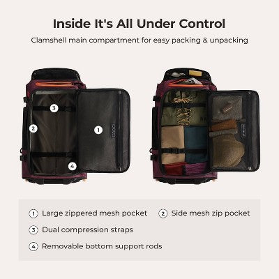 Bagsmart Blast 43L Roller Travel Backpack - Red Currant