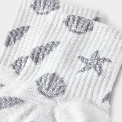 Women's Seashells Ribbed Ankle Socks - Ivory/Gray 4-10: Lightweight Recycled Polyester, Banded Cuff