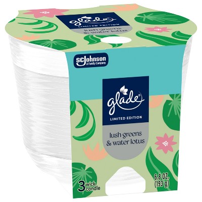 Glade 3 Wick Spring Scented Glass Jar Candles - Lush Greens & Water Lotus - 6.8oz: Indoor, Glass Container, 30 Hours Burn Time