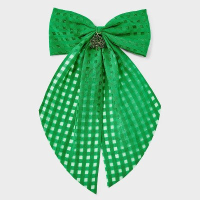 St Patrick's Day Check Shamrock Charm Bow - Green