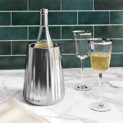 9.1 fl oz Faceted Stemmed Wine Glass Silver Rimmed Clear - Threshold