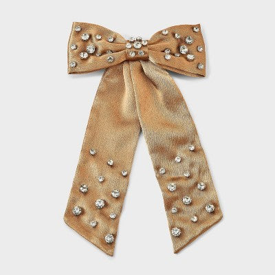 Satin Gemstone Bow Hair Barrette - A New Day Champagne