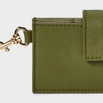 Clip-on Accordion Card Case - Universal Thread Green: Polyurethane Shell, Solid Pattern, Snap Closure, Compact Design