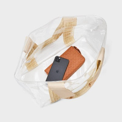 Wipeable Tote Handbag - Shade & Shore Clear: TPU Shell, Double Handle, Unstructured Design