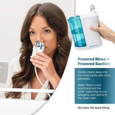 NasalFresh MD Dual Powered Nasal Irrigation System with 30 Saline Packets, Rechargeable, Includes Nose Pillows