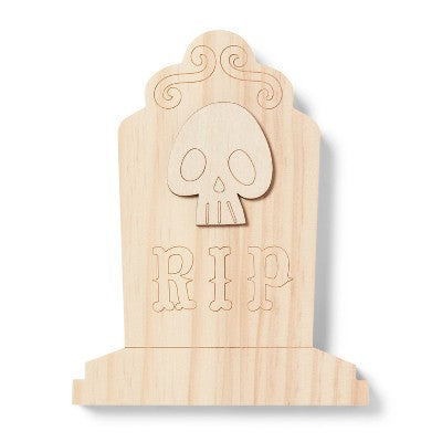 Halloween Craft Skull Headstone Wood Base - Mondo Llama