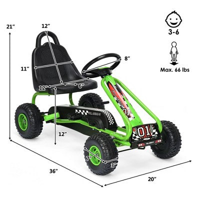 Costway Kids Pedal Go Kart 4 Wheel Ride On Toys w/ Adjustable Seat & Handbrake Green (LOCAL PICKUP ONLY)