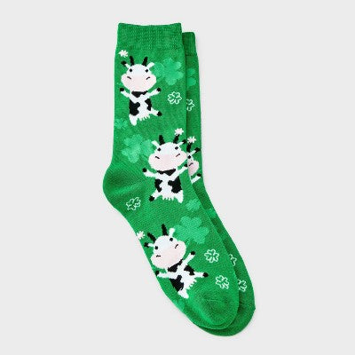 Women's Lucky Cow St. Patrick's Day Crew Socks - Green 4-10