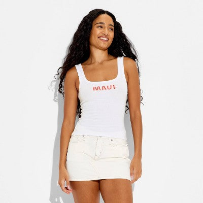 Women's Beaded Tank Top - Wild Fable White Maui M