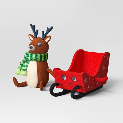 Felt Reindeer and Sleigh Duo Christmas Figurine - Wondershop