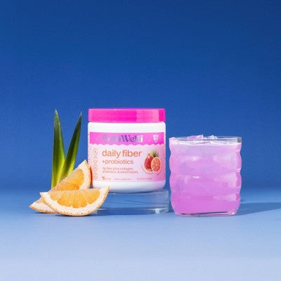 BelliWelli Daily Fiber Supplement + Probiotics, Electrolytes, Collagen, Powder - Tropical Breeze - 16 servings