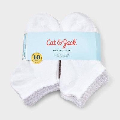Girls' 10pk Scallop Edge Low Cut Socks - Cat & Jack White L