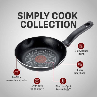 T-Fal 20pc Simply Cook Nonstick Cookware Set Red: Skillet & Pan Set, Glass Lids, Dishwasher & Oven Safe, Ergonomic Handles (LOCAL PICKUP ONLY)