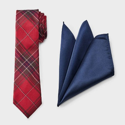 Men's Tie & Hankie Accessories Set - Goodfellow & Co Red/Navy Blue One Size Fits Most