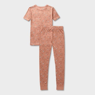 Kids' 2pc Easter Bunnies Tight Fit Pajama Set Cat & Jack Brown 10