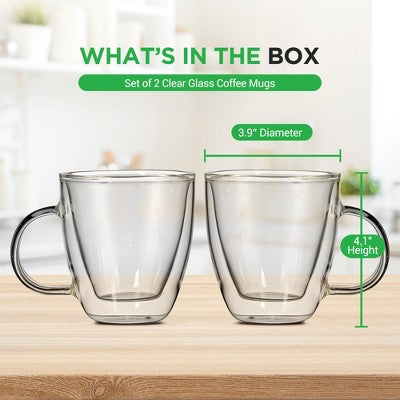 NutriChef 5.2oz Clear Glass Coffee Mug Set - 2pc