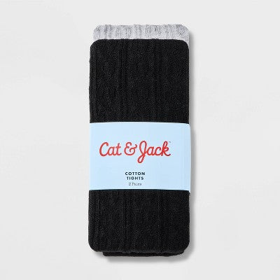 Girls' 2pk Cotton Tights - Cat & Jack Black/Gray S