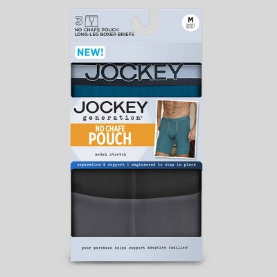 Jockey Generation Men's No Chafe Pouch Ultra Soft Stretch Long Leg Boxer Briefs 3pk - Black/Dark Blue/Dark Gray M