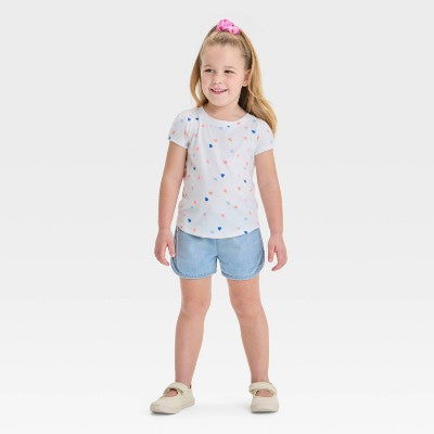 Toddler Girls' Short Sleeve Hearts T-Shirt - Cat & Jack Cream 3T